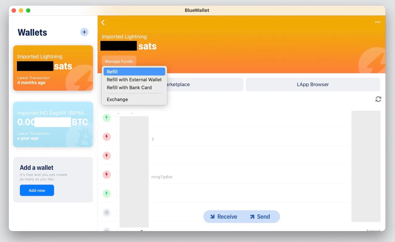 Bluewallet Lightning Wallet User Interface Refill